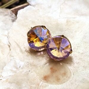 Large Ballerina Pink Sparkling Swarovski Crystal Stud Earrings In Brass